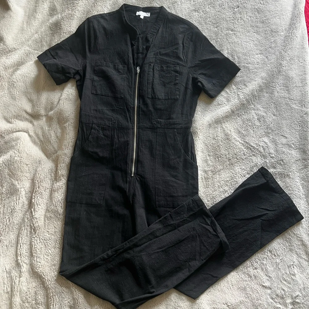 emory park Black Short-Sleeve Zip-Front Jumpsuit - Picture 2 of 6